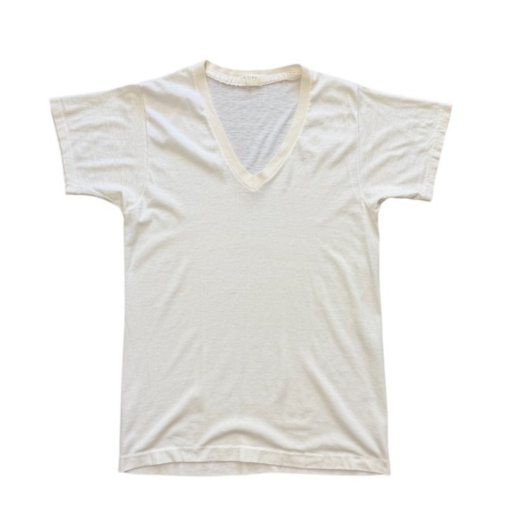 Vintage 70s Stanfield Plain Basic White Cream Basic Cotton V-Neck Shirt USA